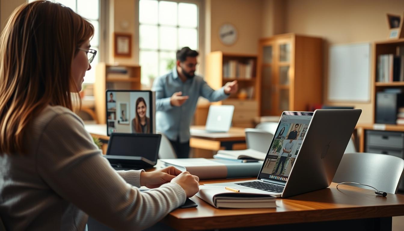 Student using a study guide to organize academic notes