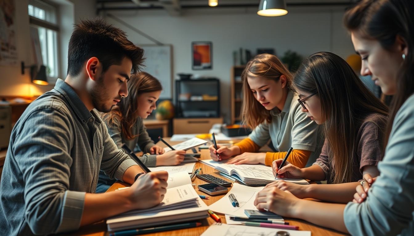 Students collaborating in study space